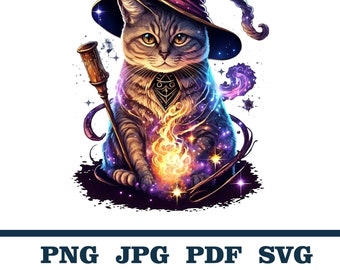 Witchcraft Cat, Witch Cat in Enchanted Attire, Where Magic Meets Meow, Witch Cat ClipArt, Watercolor Cat PNG, Witchery Clipart, Mystical Cat
