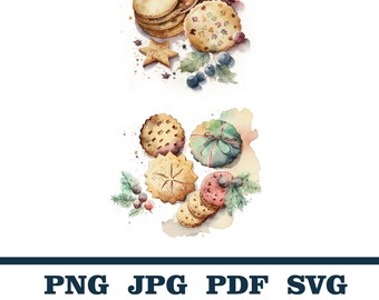 Christmas Cookie PNG, Holiday Clipart, Christmas Cookies Clipart, Watercolor Cookies, Christmas Decor, Merry Christmas, Christmas Baking
