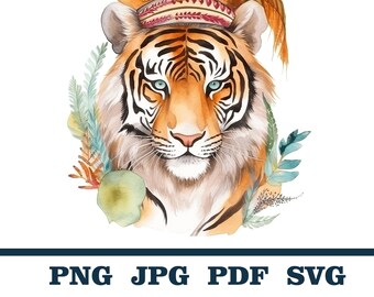 Jungle African Animal Head Png, Safari Animal Clipart, Wild Animal Head Clipart, Safari Animal Faces, Watercolor Boho Tiger, Wild Animal