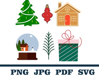 Winter Svg, Christmas Lights, Merry Christmas Files, Christmas PNG Clipart, Santa Claus png, Reindeer png, Christmas Tree, Presents