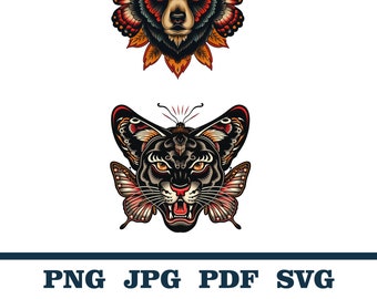 Neo Traditional Tattoo Art, Digital tattoo art, Old School Tattoo Design, Bear design tattoo, Panther tattoo design, Lion tattoo design