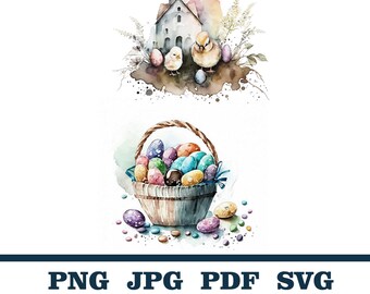 Watercolor Easter Baskets, Floral egg baskets, Christian Farmhouse Clipart, Religious Easter Clipart, Girl with Flowers basket, Easter