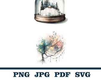 Christmas Snow Globe Watercolor Clipart, Winter Holiday, Snow Globe Clip Art, Christmas Cookie PNG, Holiday Clipart, Christmas elements