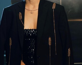 Blazer with 6 spikelets of whea, Blazer made of 100% natural wool, decorated with 6 spikes of stones, supplemented with rhinestone chains