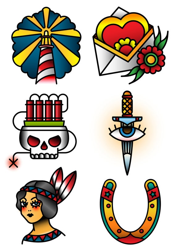 Traditional Tattoo Art, Old School Tattoo Design, Skull Tattoos, Heart  Tattoos, Traditional Tattoo SVG, Knife Tattoo, Horseshoe Tattoo - Etsy