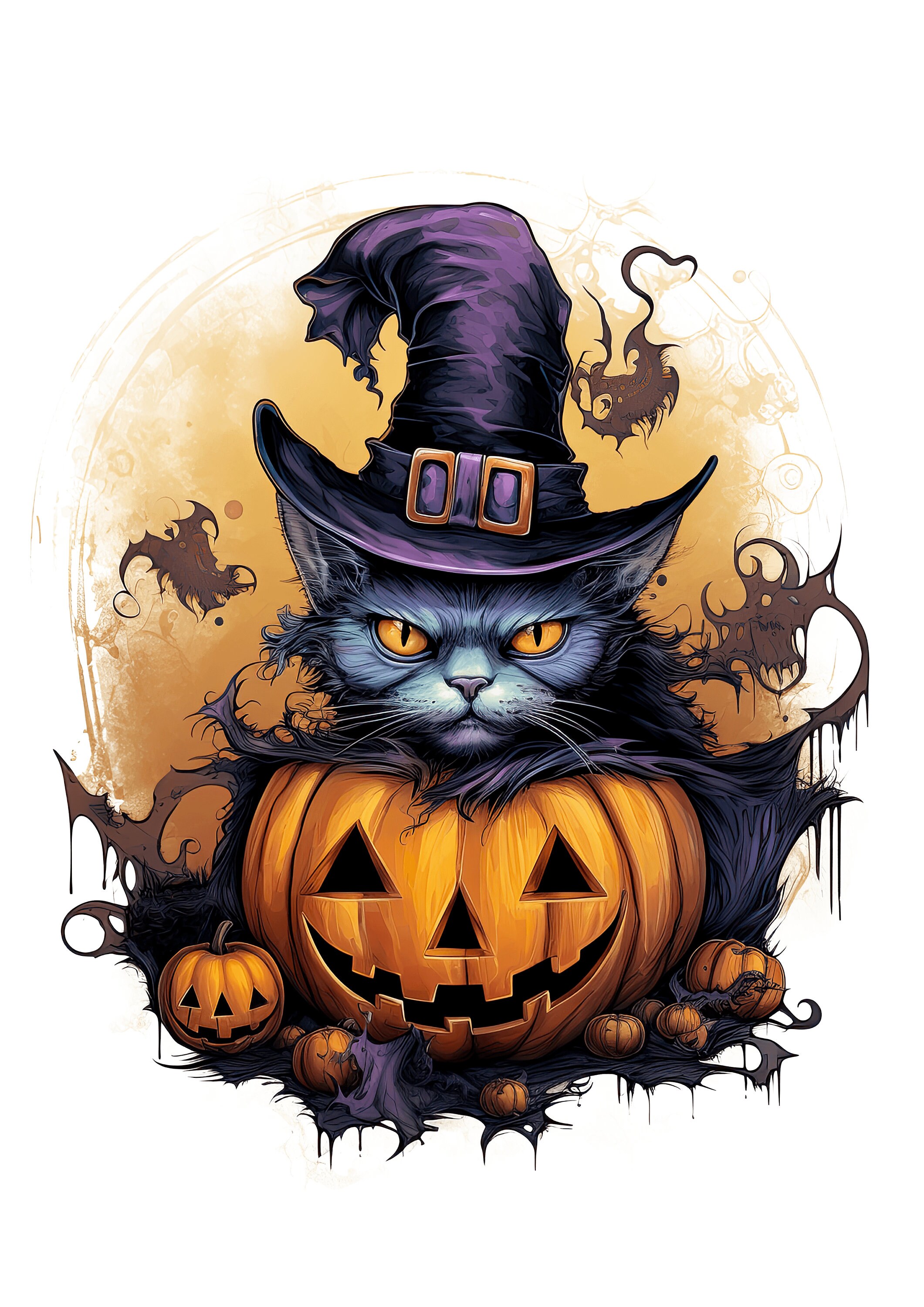 Halloween Witch Cat Clipart Watercolor Clipart Witch - Etsy