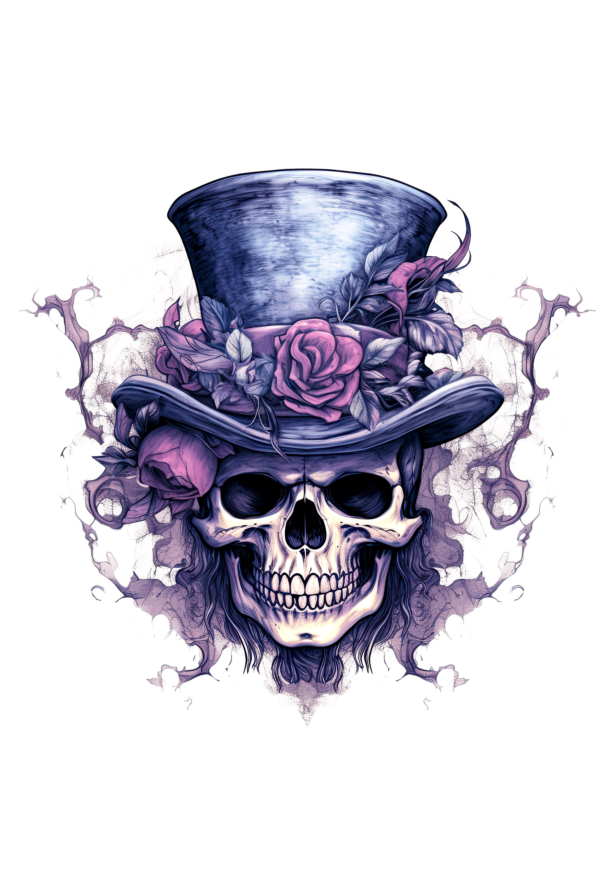 Vintage Skeleton With Top Hat, Skull With Top Hat and Roses File, Skull
