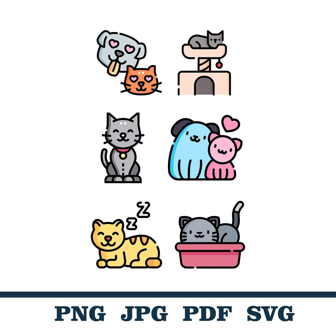 Kawaii Cat Stickers Kawaii Cat Svg Kawaii Cat Png Cute Etsy