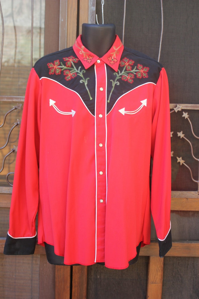 Black Red Rockabilly Western Cowboy Vintage//retro Shirts