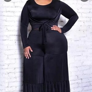 Woman Two Piece Shirt and Pants Set; Full Figured Set; All Black Attire