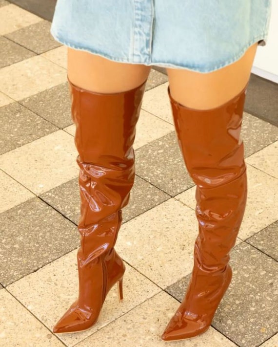 Skinny Heel; Pointy Toe; Over The Knee Boots; Faux Leather