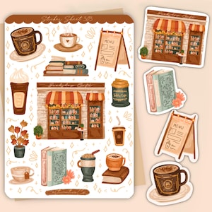 Coffee & Books Sticker Sheet | Cozy Reading Journal Stickers