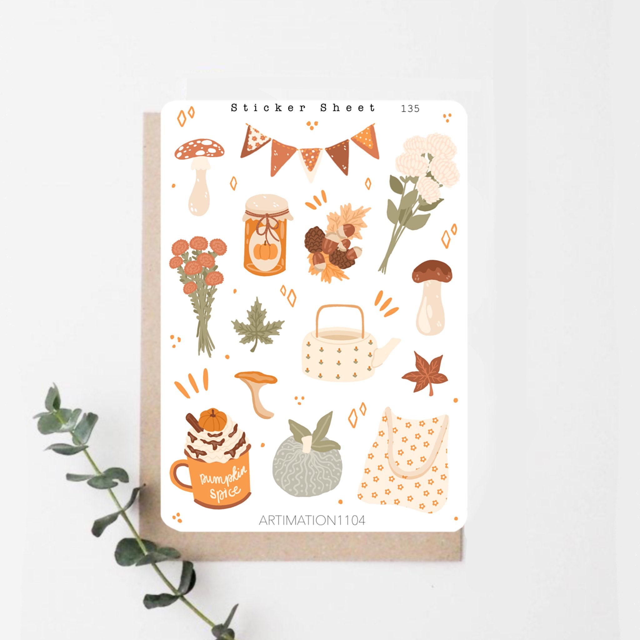 calendars & scrapbooks Stickers cute stickers autumnal stickers suitable for ALL bullet journals Autumn and Pumpkin planners