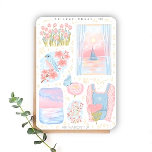 Hoja de pegatinas "Bubblegum Dreams" 380 / Bullet Journal, Scrapbook, Planificador, Primavera, Cottage Core