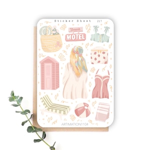 Hoja de pegatinas "Retro Beach" 217/ Bullet Journal, Scrapbook, Planificador, Playa, Floral, Cottage Core, Verano