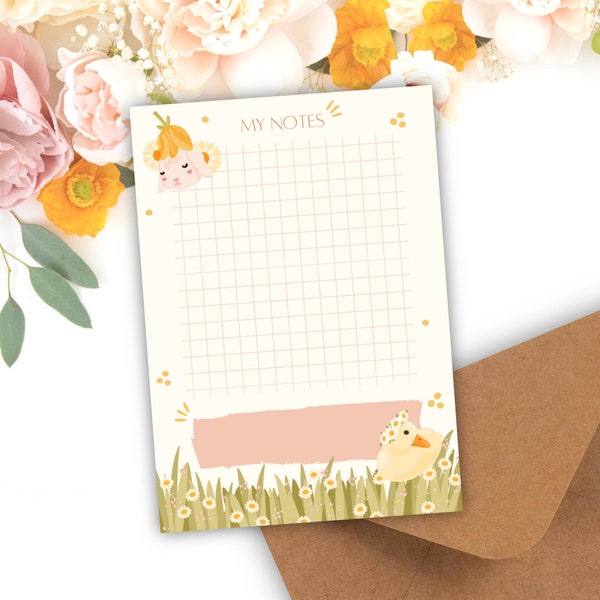 Notepad “Spring Time” A6 50 Pages Premium White Recycled Paper | Notes, Memopad, Stationery, Note taking