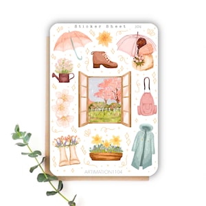 Sticker Bogen „Rainy Spring Day“ 306 | Bullet Journal, Scrapbook, Planer, Cottage Core, Reader, Frühling