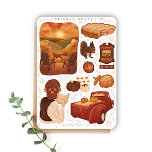Feuille d'autocollants « Tarte aux pommes et ferme de citrouilles » 342 | Bullet Journal, Scrapbooking, Agenda, Stickers décoratifs, Automne
