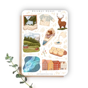 Foglio di adesivi "Aurora boreale" 255 / Bullet Journal, Scrapbook, Planner, Autunno, Cottage Core, Libro classico
