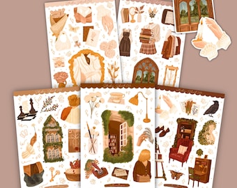 Dark Academia Sticker Sheets | Reader & Cottagecore Stickers (5 Sheets)