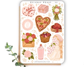 11 Stück Stickerbogen „Romantisches Picknick“ 312 | Bullet Journal Sticker, Scrapbook Sticker, Planer Sticker, Cottage Core, Reader, Frühling