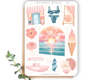 10pcs hoja de pegatinas "Pastel Sunset“ 325 / Bullet Journal pegatina, pegatinas de álbum de recortes, pegatina del planificador, Cottage Core, lector, verano, playa