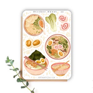Feuille d'autocollants « Ramen » 365 | Bullet Journal, scrapbooking, agenda, automne, cottage core, livres