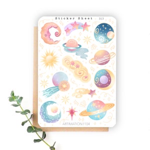 14 stücke Sticker Bogen „Pastell Celestial“ 313 | Bullet Journal, Scrapbooking, Cottage Core, Reader, Frühling