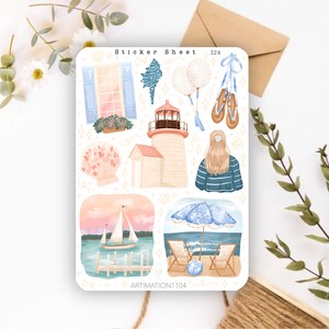 9 feuilles d'autocollants Ocean Breeze 324 Stickers Bullet Journal, Stickers scrapbooking, Sticker agenda, Cottage, Lecteur, Été, Plage image 2