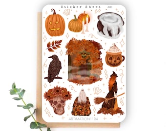 10 pcs Sticker Sheet „Halloween Night“ 282 | Bullet Journal Sticker, Scrapbook Stickers, Planner Sticker, Decorative Stickers, Fall