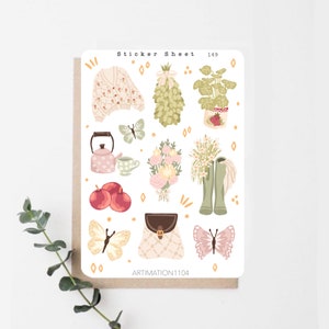 Foglio di adesivi "Soft Afternoon" 149 / Bullet Journal, Scrapbook, Planner, Autunno, Caduta, Cottage Core, Piante