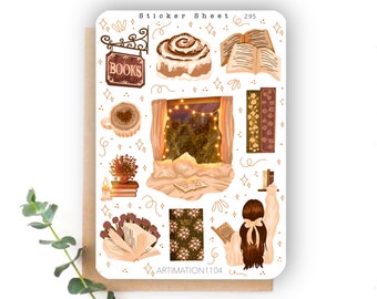 Sticker Sheet &quot;October Reading“ 295 | Bullet Journal, Scrapbook , Planner , Fall, Cottage Core, Books