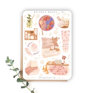 Feuille d'autocollants « Self Care » 253 | Bullet Journal, scrapbooking, agenda, automne, automne, noyau de chalet,