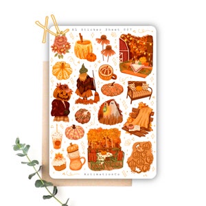 Feuille d'autocollants XL « automne et Halloween » 007 | Bullet Journal, scrapbooking, agenda, automne, cottage core