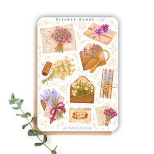 Foglio di adesivi "Lettere floreali" 367 / Bullet Journal, Scrapbook, Planner, Autunno, Cottage Core, Libri