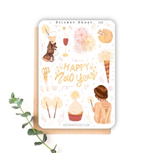 Foglio di adesivi "New Year Sparkle" 299 / Bullet Journal, Scrapbook, Planner, Natale, Inverno, Festività