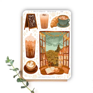 Foglio di adesivi "Caffè pomeridiano" 368 / Bullet Journal, Scrapbook, Planner, Autunno, Cottage Core, Libri