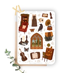 Folha de Adesivos XL "Dark Academia" 004 | Bullet Journal, Scrapbook, Planner, Outono, Cottage Core