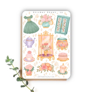 Sticker Bogen „Royal Tearoom“ 314 | Bullet Journal, Scrapbook, Planer, Cottage Core, Reader, Frühling