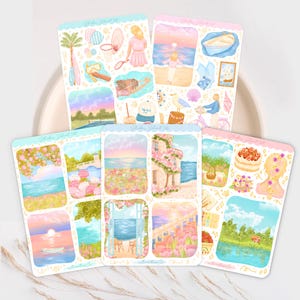 Paquete de 5 hojas de pegatinas de verano de 2025 para Bullet Journal, álbum de recortes, planificador, decoración, playa, costa y vacaciones.