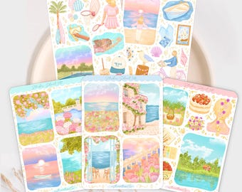 Summer Sticker Sheet Bundle | Beach, Floral, Vacation Stickers