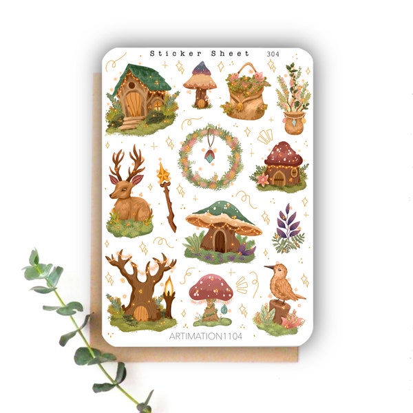 13pcs Sticker Sheet "Magical Forest“ 304 | Bullet Journal Sticker, Scrapbook Stickers, Planner Sticker, Cottage Core, Reader, Magic