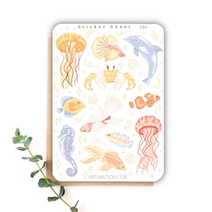 Feuille d'autocollants « Sea Life » 266 | Bullet Journal, scrapbooking, agenda, autocollants décoratifs, bohème