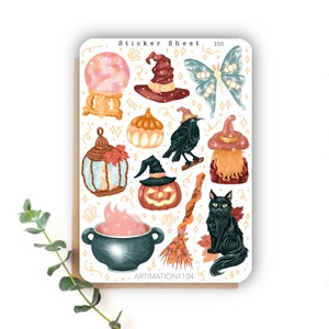 Feuille d'autocollants « Halloween magique » 350 | Bullet Journal, Scrapbooking, Agenda, Stickers décoratifs, Automne