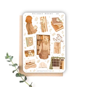 Folha de adesivos "Livraria de cidade pequena" 200 | Bullet Journal, Scrapbook, Planner, Outono, Cottage Core,