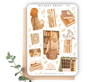 Sticker Sheet &quot;Small Town Bookshop“ 200 | Bullet Journal, Scrapbook , Planner , Autumn, Fall, Cottage Core,