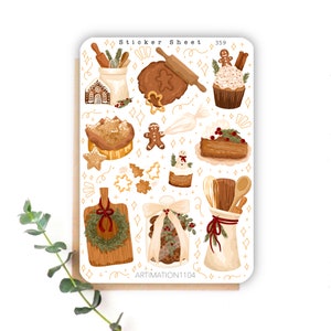 Foglio di adesivi "Cottura invernale" 359 / Bullet Journal, Scrapbook, Planner, Natale, Inverno, Festività