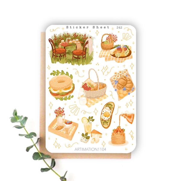 9pcs Sticker Sheet "Garden Breakfast“ 262 | Bullet Journal Sticker, Scrapbook Stickers, Planner Sticker, Easter , Spring, Cottage Core,