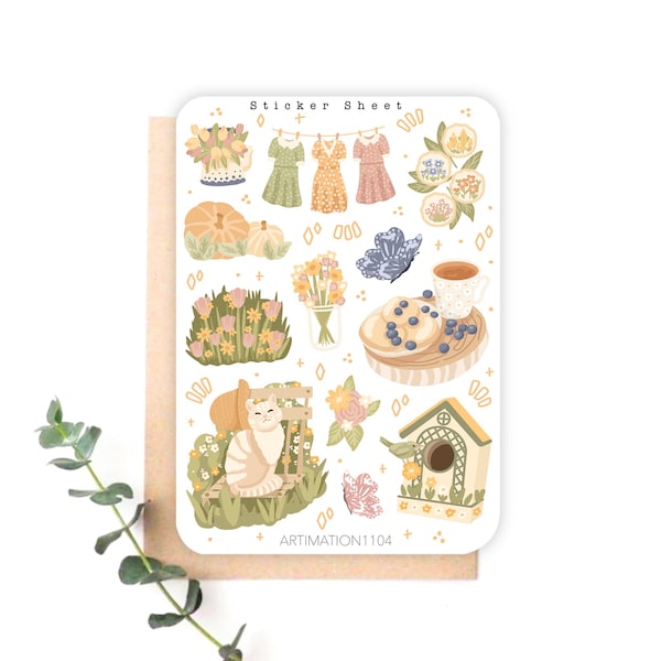 12 Aufkleber Bogen „Daiys Garden“ 201 | Bullet Journal Sticker, Scrapbooking, Planer Sticker, Herbst, Cottage Core,