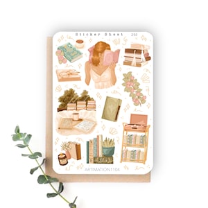Folha de adesivos "Bookworm" 250 | Bullet Journal, Scrapbook, Planner, Outono, Cottage Core,